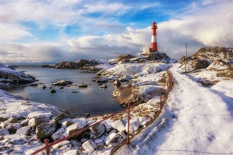 Wallpaper Norway Lighthouse Winter Cold Snow Sky 2047x1366