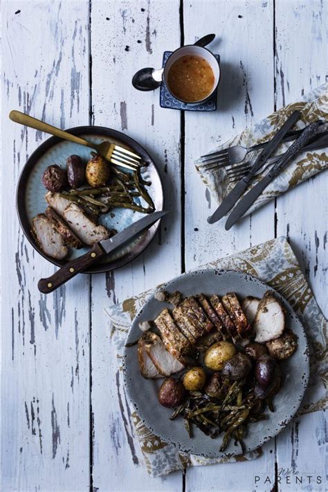 A flavorful roasted pork tenderloin recipe with green beans, baby potatoes, and apples. Sheet Pan Garlic Herb Pork Loin and Vegetables | Pork loin ...