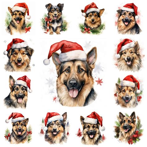 26 Christmas Shepherd Dog Png Clipart Watercolor Christmas German