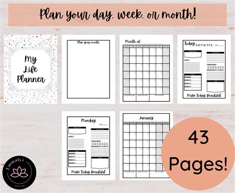 Black And White Printable Planner Weekly Planner Daily Etsy Uk