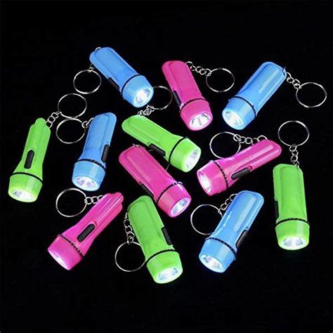 12 Pack Mini Flashlight Keychain 2 Inches Assorted Colors Green Light