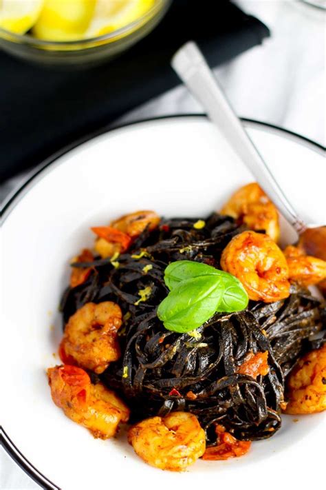 Squid Ink Linguini With Shrimp And Cherry Tomatoes Platings And Pairings Skinny Pasta Recipes