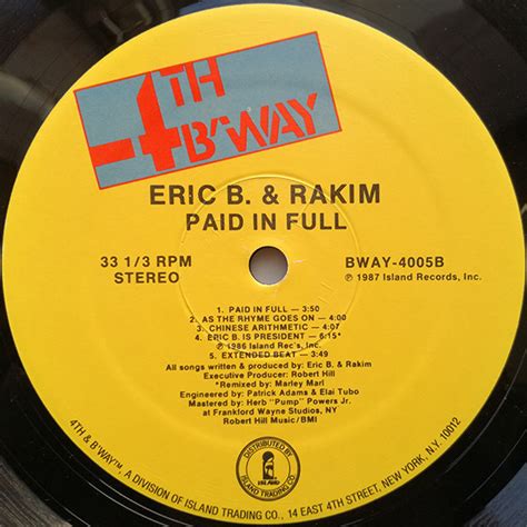 Eric B And Rakim Paid In Full Used Vinyl High Fidelity Vinyl
