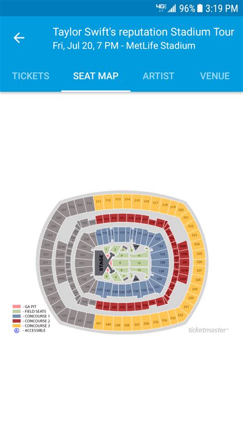 Taylor Swift Eras Metlife Seat Map