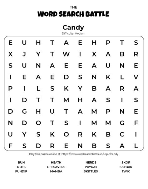 Printable Candy Word Search
