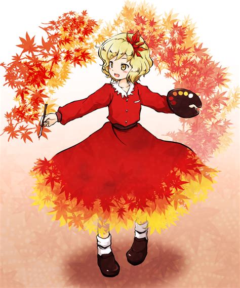 Safebooru 1girl D Aki Shizuha Autumn Leaves Blonde Hair Blush Dress Hair Ornament Huyusilver