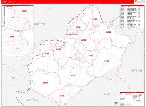 Wood County Wv Zip Code Wall Map Red Line Style By Marketmaps Mapsales