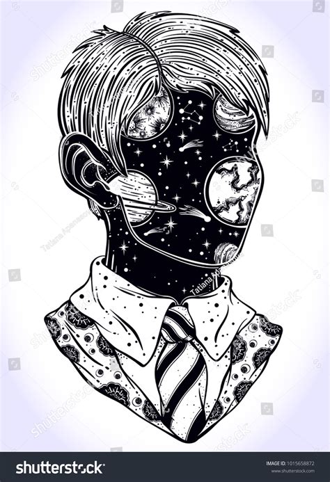 Hand Drawn Portrait Youngman Space Face Stock Vector Royalty Free