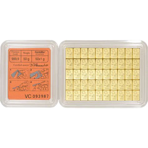 Tavex is pleased to offer the valcambi 50x1 gram gold combibar. Valcambi 50x1 Gram Gold CombiBar (1.6075 oz) with Assay Card | eBay