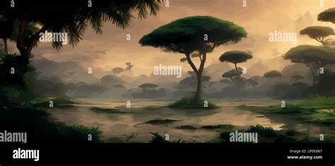 African Rainforest African Jungle Rainforest Panorama With Tropical