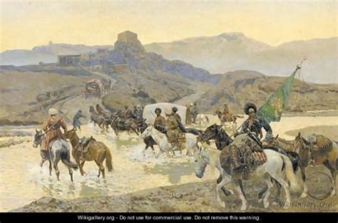 Circassian Cavalry Fording A Stream Franz Roubaud