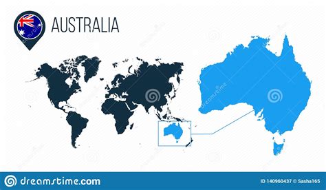Mapa De Australia Situado En Un Mapa Del Mundo Con La Bandera E