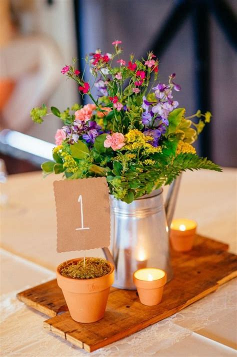 Wild Flower Wedding Reception Centerpiece Using Tin Watering Can And