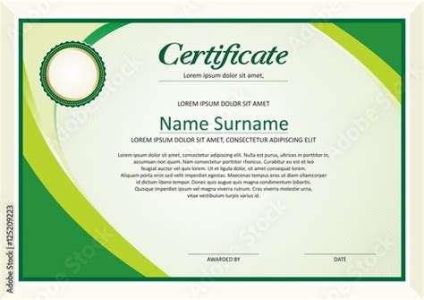 Green Modern Diploma Certificate Template Design Stock Image And