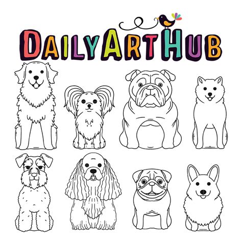 Dog Breed Outline Drawing Clip Art Set Daily Art Hub Graphics