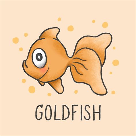 Cute Goldfish Cartoon Hand Drawn Style Premium Vector