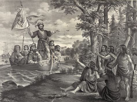 Landing Of Christopher Columbus In America At San Salvador Stock