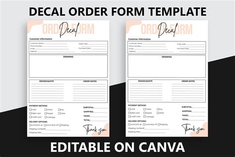 Decal Order Form 100 Editable Small Business Forms Car Etsy