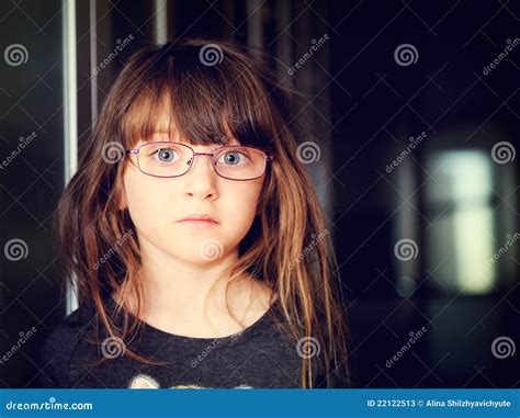 Portrait Of Serious Little Girl In Glasses Stock Image Image Of Nice