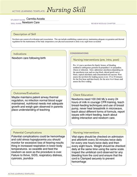 Newborn Care N A Active Learning Templates Nursing Skill Student