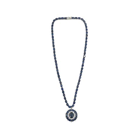 Vintage Blue Natural Sapphire Diamond Pendant Necklace 14k White Gold