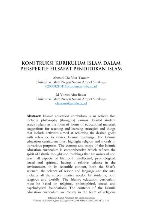 Pdf Konstruksi Kurikulum Islam Dalam Perspektif Filsafat Pendidikan Islam