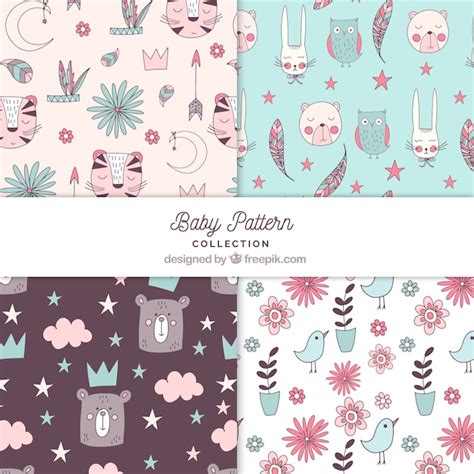 Baby Patterns Collection With Cute Elements Vector Free Download