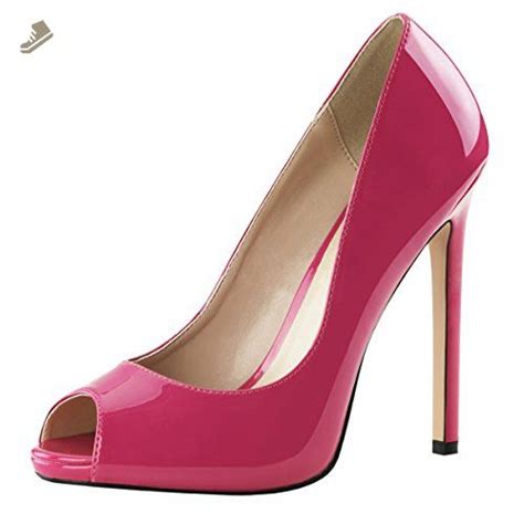 Womens Peep Toe Pumps Patent Hot Pink Shoes Platforms Stilettos 5 Inch