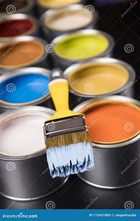 Tin Cans With Paint And Brushes Stock Image Image Of Decor