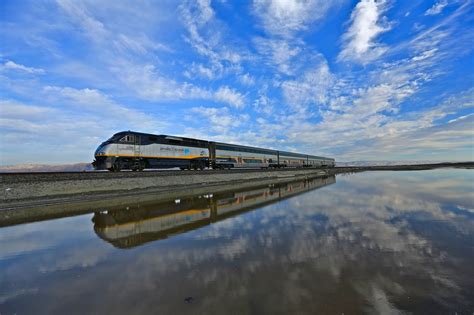 Nature Landscape Train Railway California Usa Water Clouds