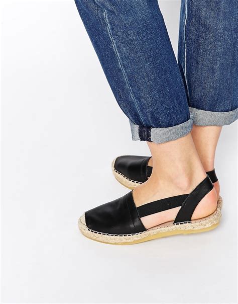 Selected Selected Evita Black Leather Espadrille Flat Sandals At Asos