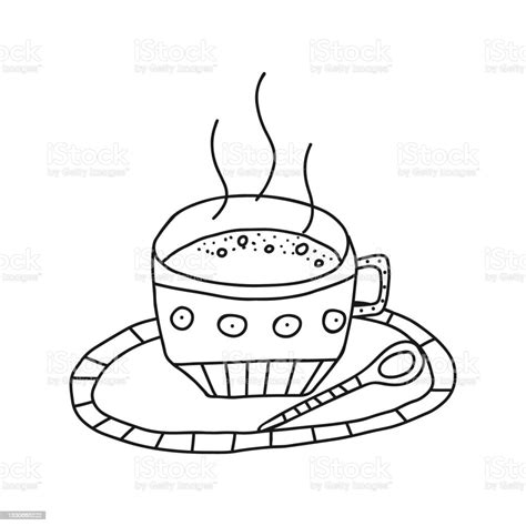 Hand Drawn Doodle Vector Illustration Of Delicious Hot Cup Of Coffee Of Tea Isolated On White