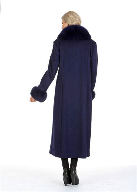 Plus Size Full Length Long Cashmere Coat With Real Fox Fur Collar And