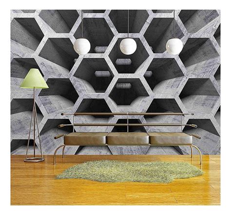 Wall26 Abstract Gray Concrete Interior With Honeycomb Structure