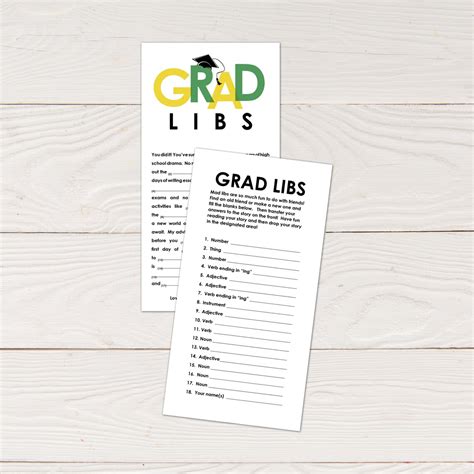 Grad Libs Graduation Mad Lib Advice Cards In Green And Gold Etsy