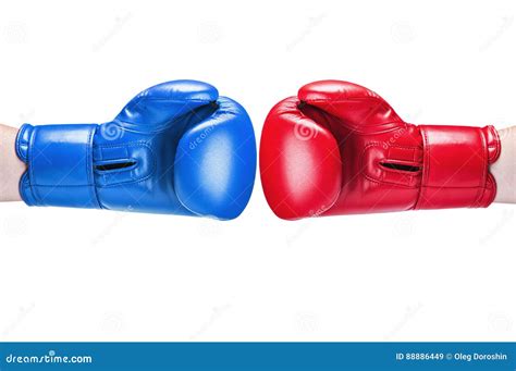 Leather Boxing Glove Red And Blue Isolated On White Stock Image Image
