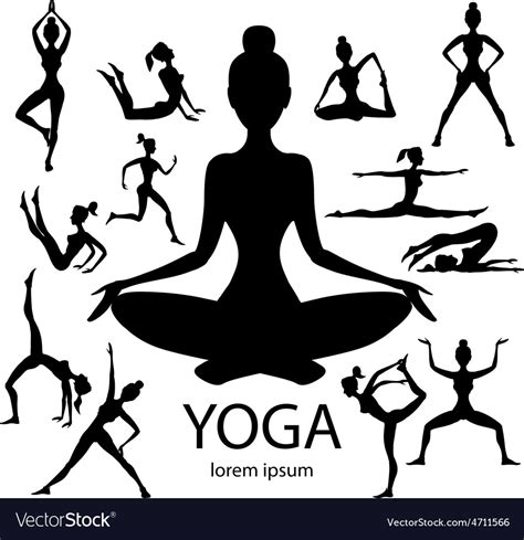 Yoga Poses Silhouettes Body Pose Female Royalty Free Vector