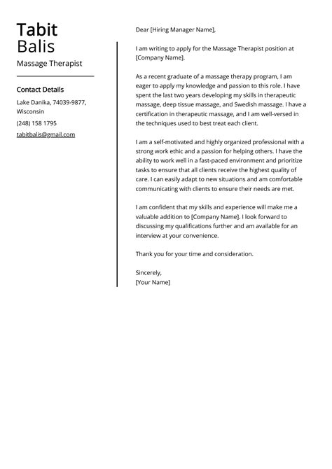 experienced massage therapist cover letter example free guide