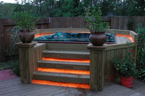Wooden Hot Tub Deck Idea Instead Of In Ground Maybe Not The Orange