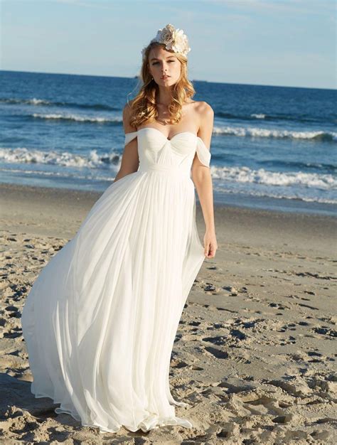 White Beach Wedding Dresses A Line With Beaded Waist Tanya Bridal