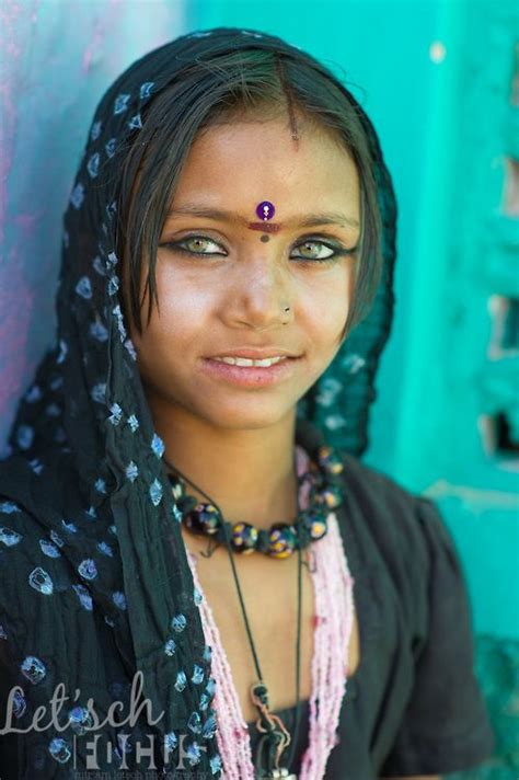 Beautiful Green Eyed Rajasthani Girl Wearing A Head Scarf And