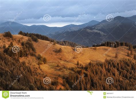 Carpathian Mountain Hills At Cloudy Sunrise Stock Image Image Of