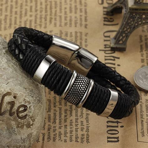 wide mens weave chain wristband leather bracelet for men classic bracelet bangle jewelry t