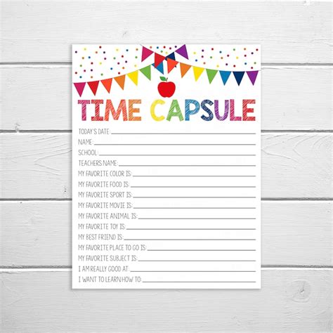 Time Capsule Printable Kids Student Memory Sheet School Etsy