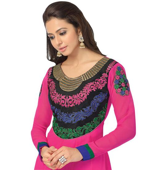 Desi Girl Pink Embroidered Pure Georgette Dress Material Buy Desi