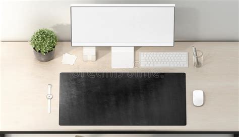 Blank Black Desk Mat Mouse And Keyboard Mockup Top View Stock