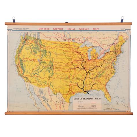 Denoyer Geppert School Map Of United States Lines Of Transportation