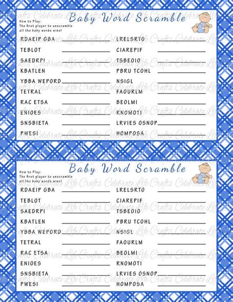 Baby Shower Word Scramble Game Printable Baby Shower