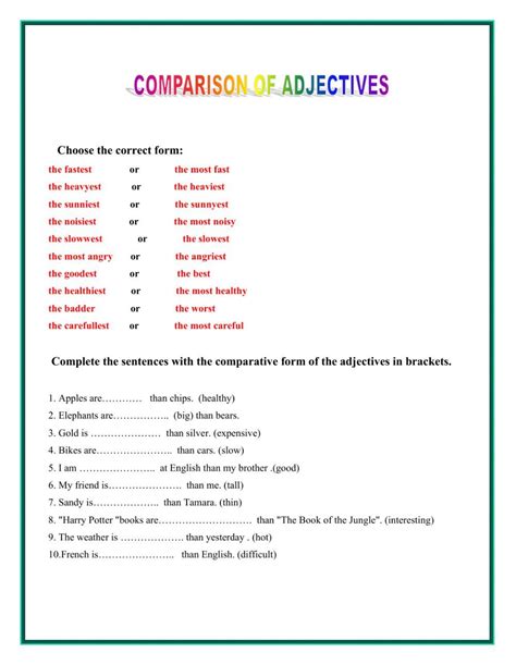 Degrees Of Comparison Of Adjectives Interactive Activity For Grade 6