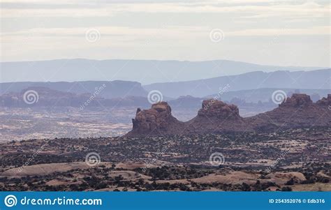 American Landscape In The Desert With Red Rock Mountain Formations